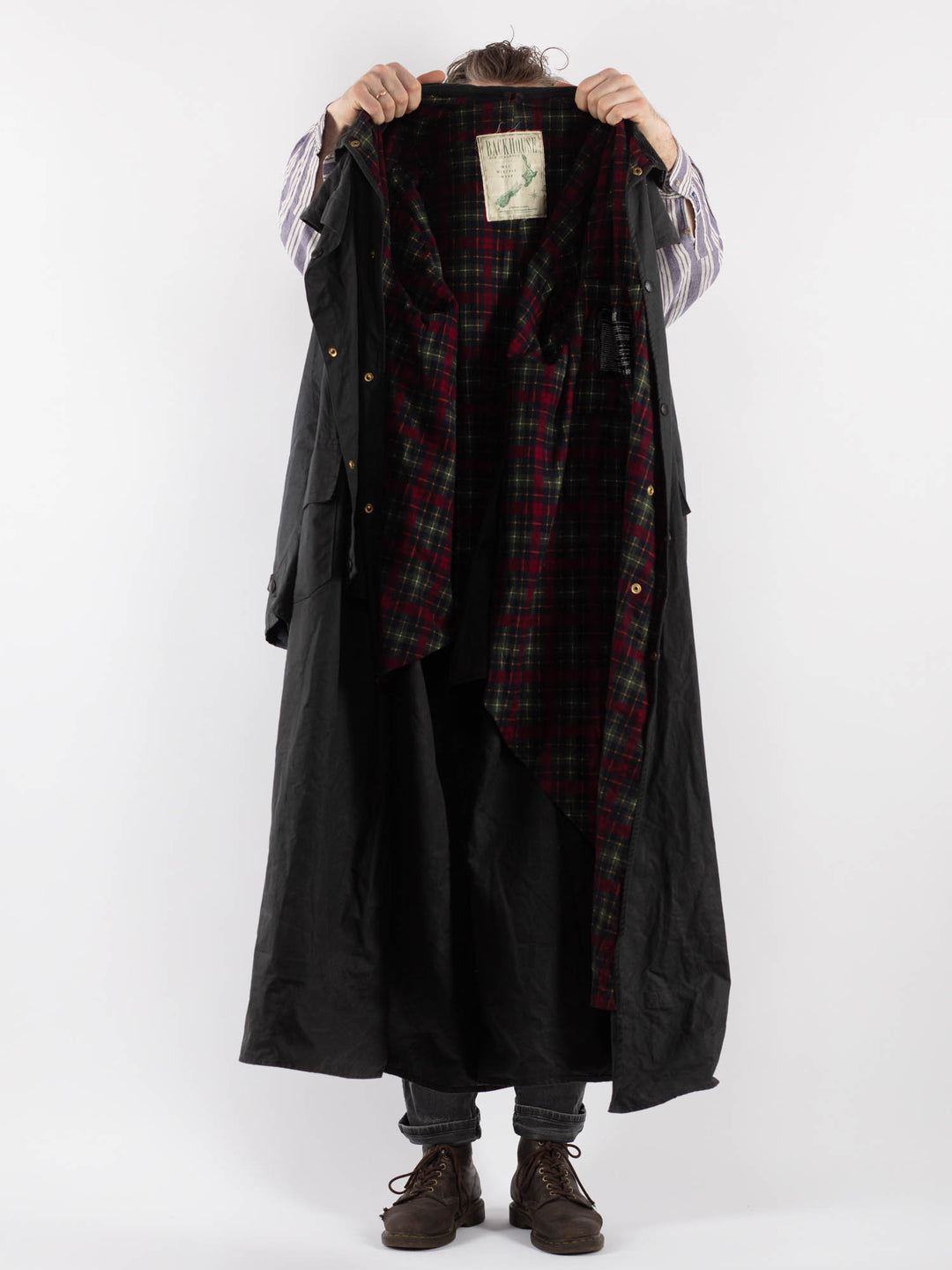 Vintage 90's Men Backhouse Waxed Canvas Maxi Coat in Gray - NorthernGrip