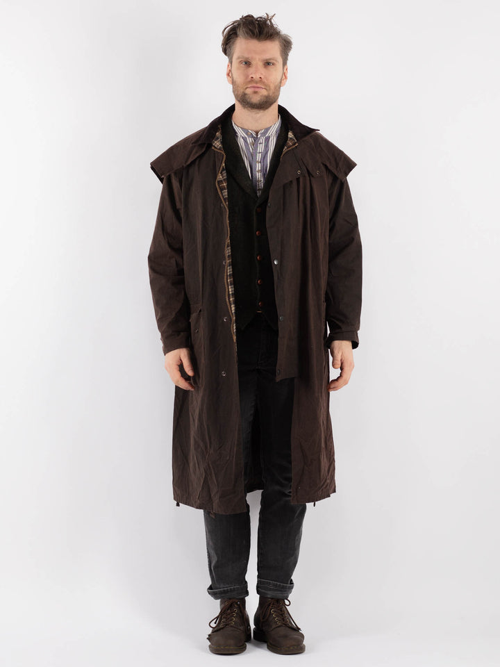 Vintage 90's Men Waxed Canvas Coat in Brown Z521