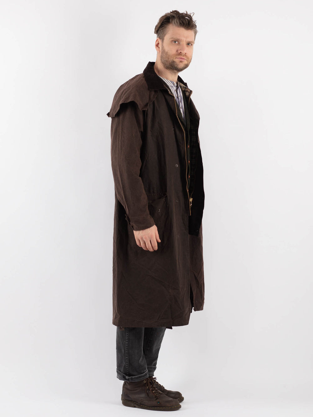Vintage 90's Men Waxed Canvas Coat in Brown