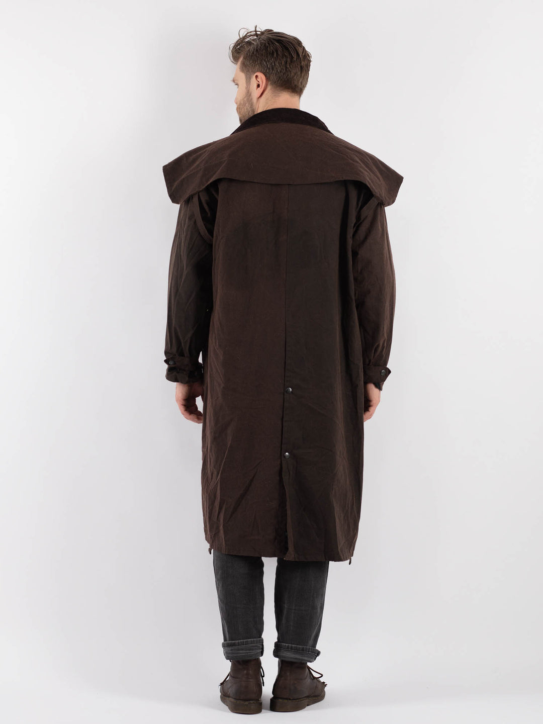 Vintage 90's Men Waxed Canvas Coat in Brown