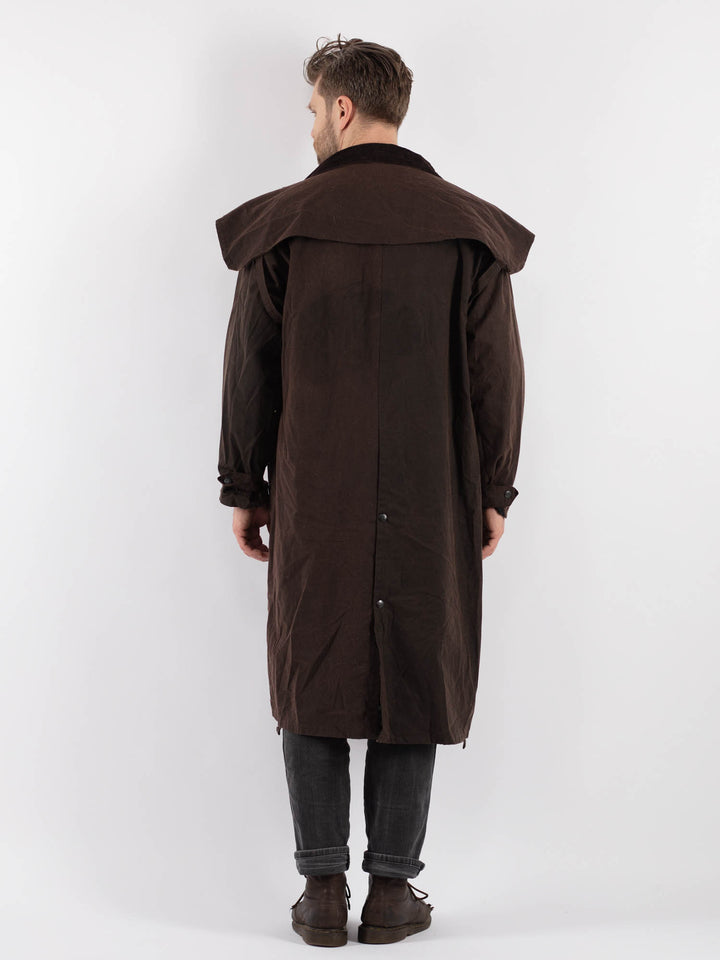 Vintage 90's Men Waxed Canvas Coat in Brown