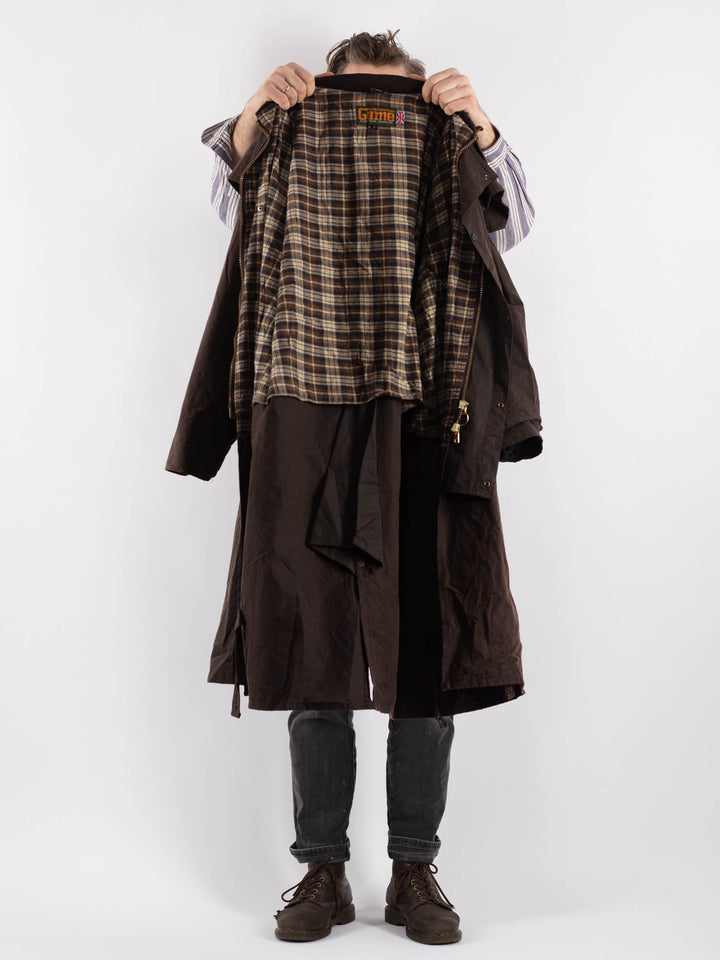 Vintage 90's Men Waxed Canvas Coat in Brown