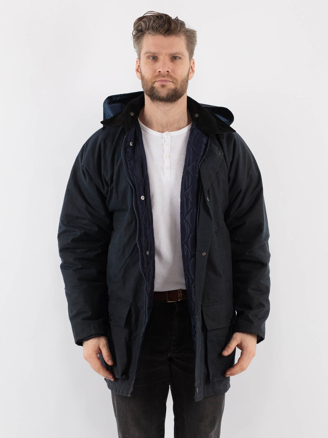 Vintage 90's Men Waxed Canvas Jacket in BlueZ918