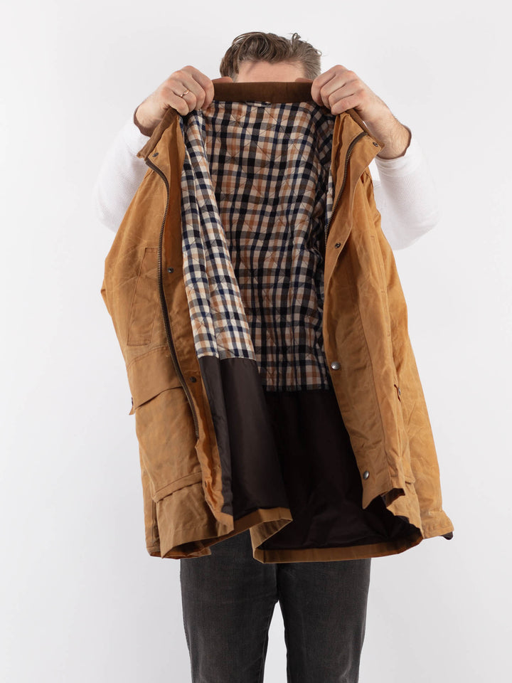 Vintage 90's Men Waxed Canvas Jacket in BeigeZ921