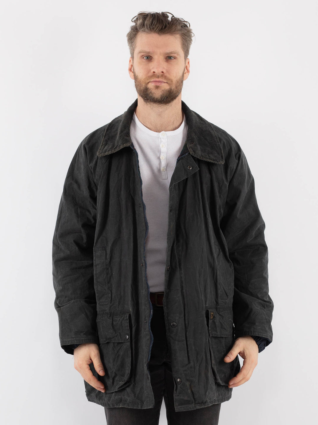Vintage 90's Men Waxed Canvas Jacket in GreenZ886