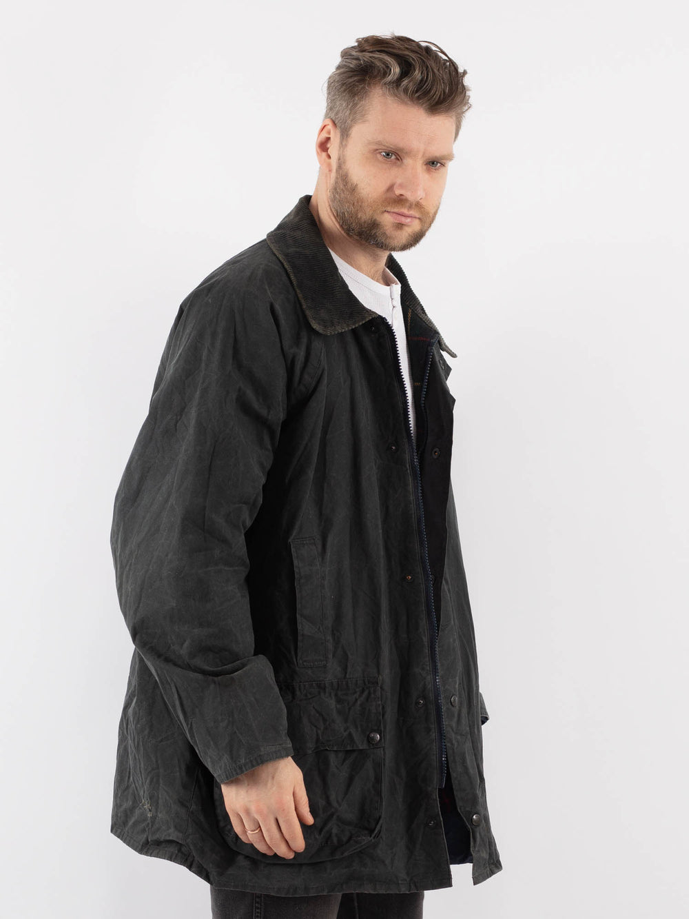 Vintage 90's Men Waxed Canvas Jacket in GreenZ886