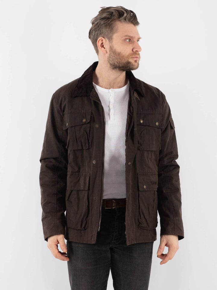 Vintage 90's Men Waxed Canvas Jacket in BrownZ887