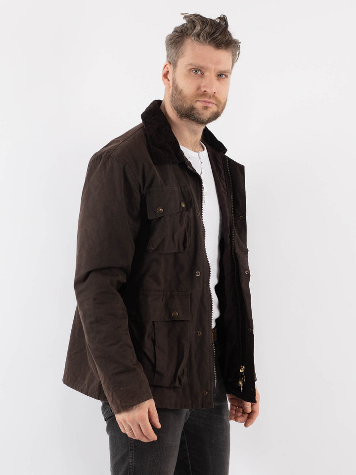 Vintage 90's Men Waxed Canvas Jacket in BrownZ887
