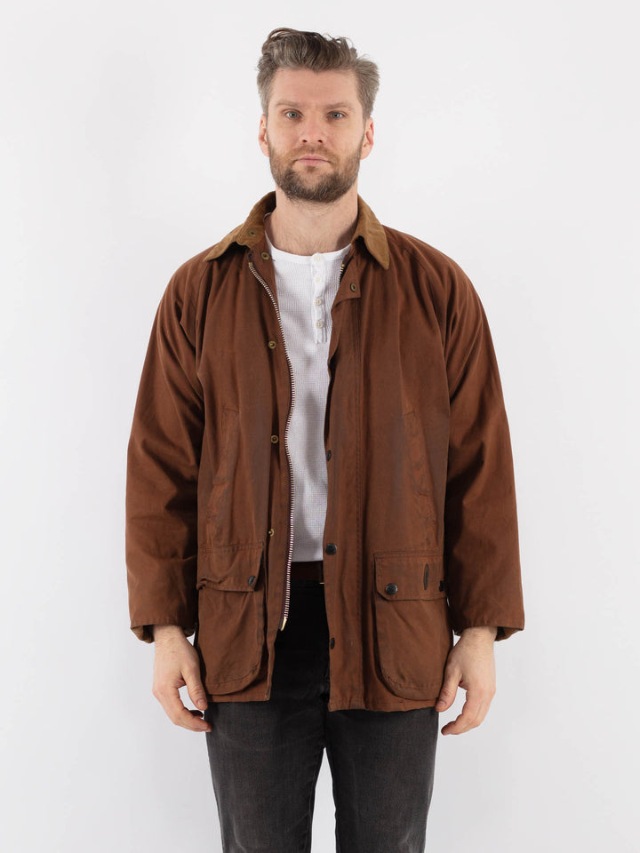 Vintage 90's Men Waxed Canvas Jacket in BrownZ924