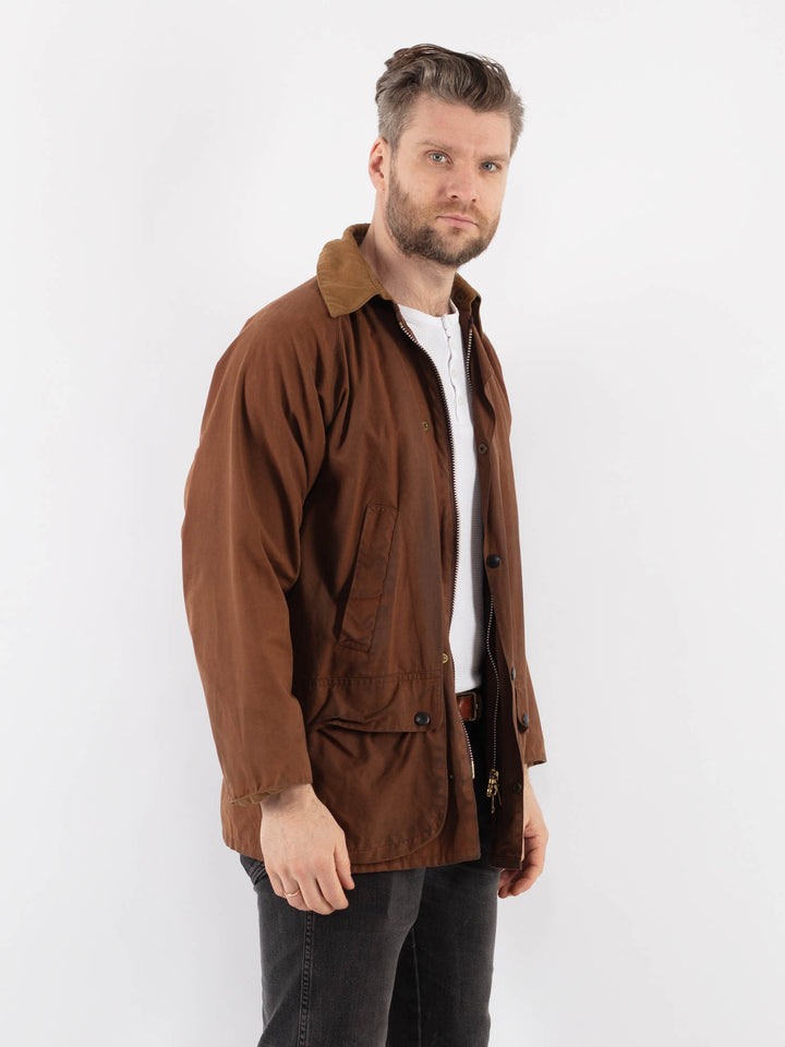 Vintage 90's Men Waxed Canvas Jacket in BrownZ924