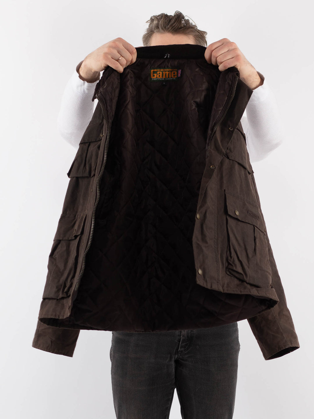 Vintage 90's Men Waxed Canvas Jacket in BrownZ887