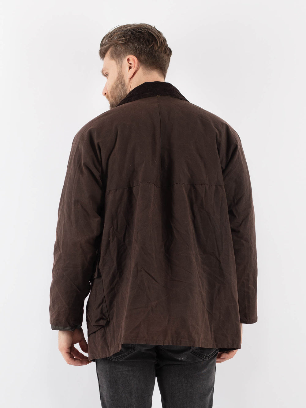 Vintage 90's Men Waxed Canvas Jacket in BrownZ889
