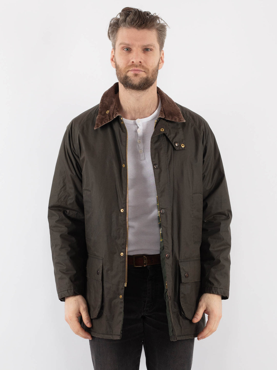 Vintage 90's Men Waxed Canvas Jacket in GreenZ892