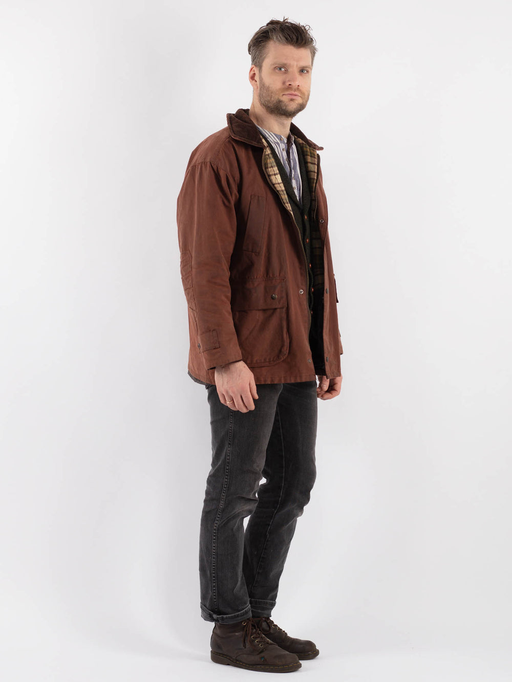 Vintage 90's Men Waxed Canvas Jacket in Brown - NorthernGrip