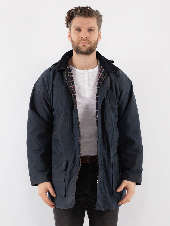 Vintage 90's Men Waxed Canvas Jacket in Blue