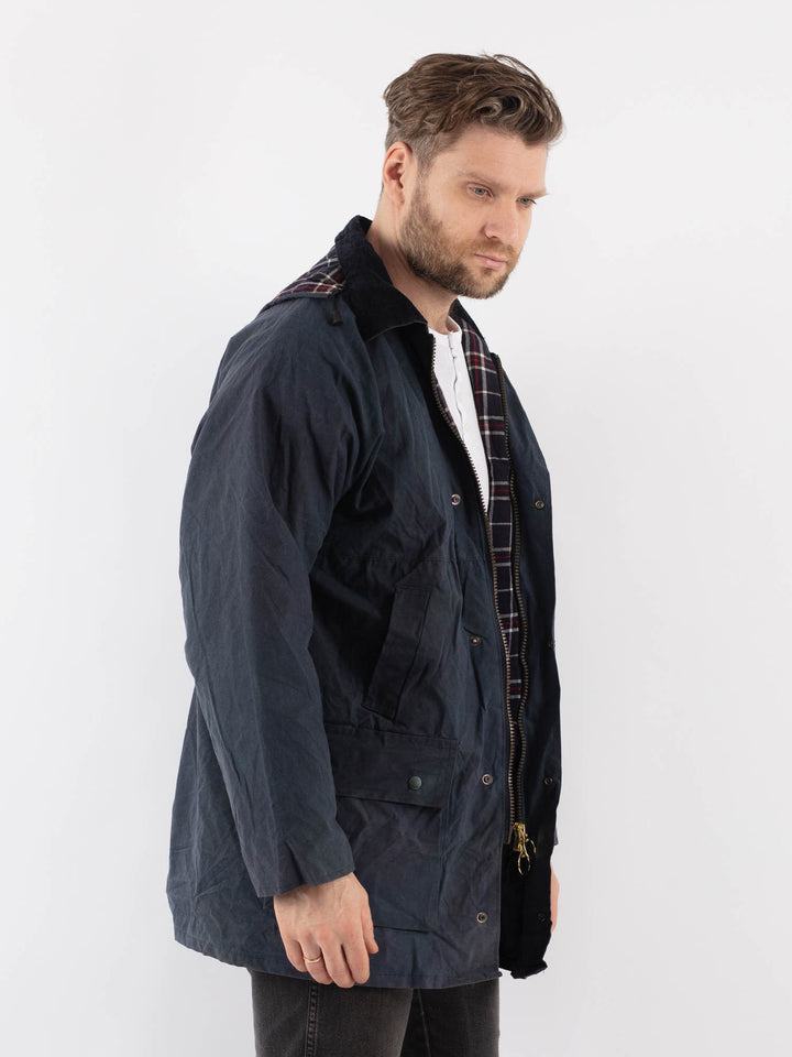 Vintage 90's Men Waxed Canvas Jacket in Blue