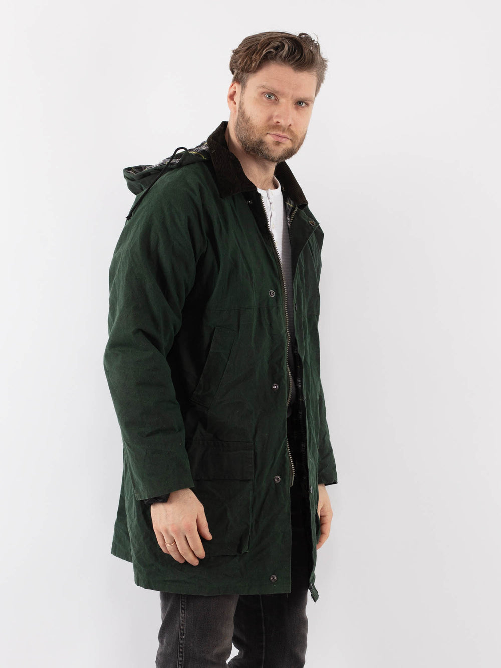 Vintage 90's Men Waxed Canvas Jacket in GreenZ900