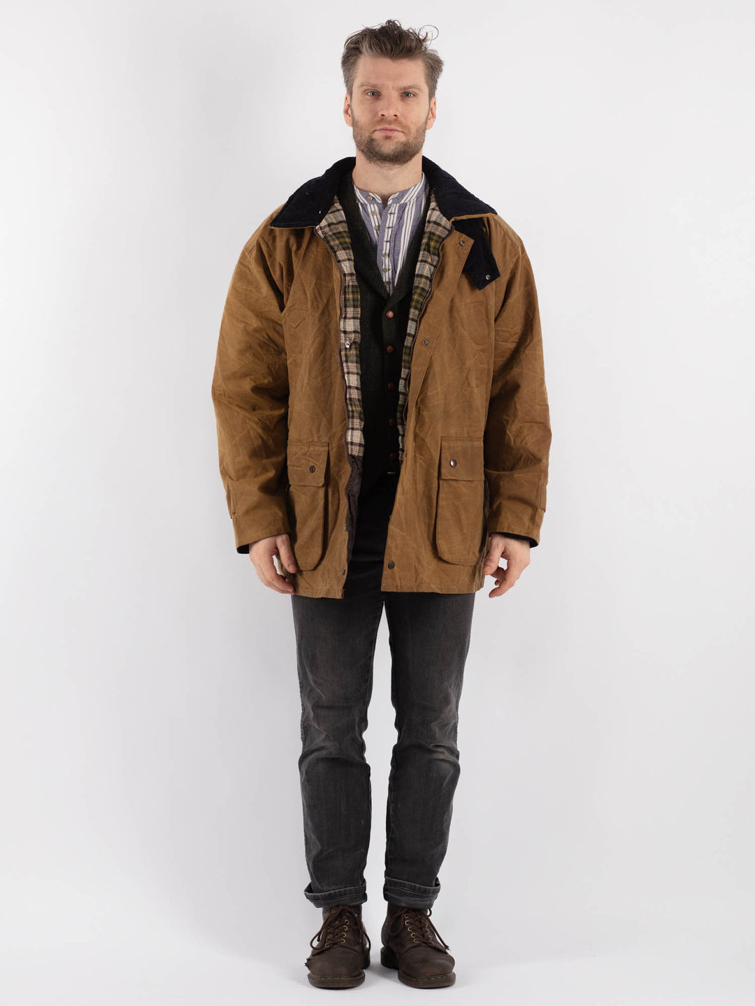 Vintage 90's Men Waxed Canvas Jacket in Beige - NorthernGrip