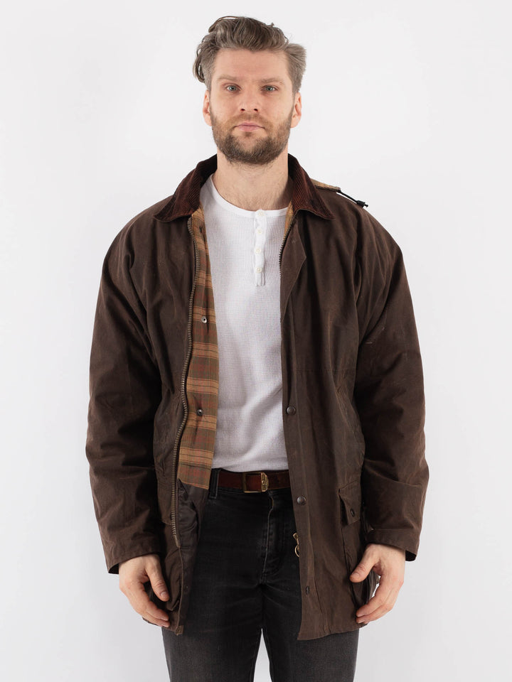 Vintage 90's Men Waxed Canvas Jacket in BrownZ905