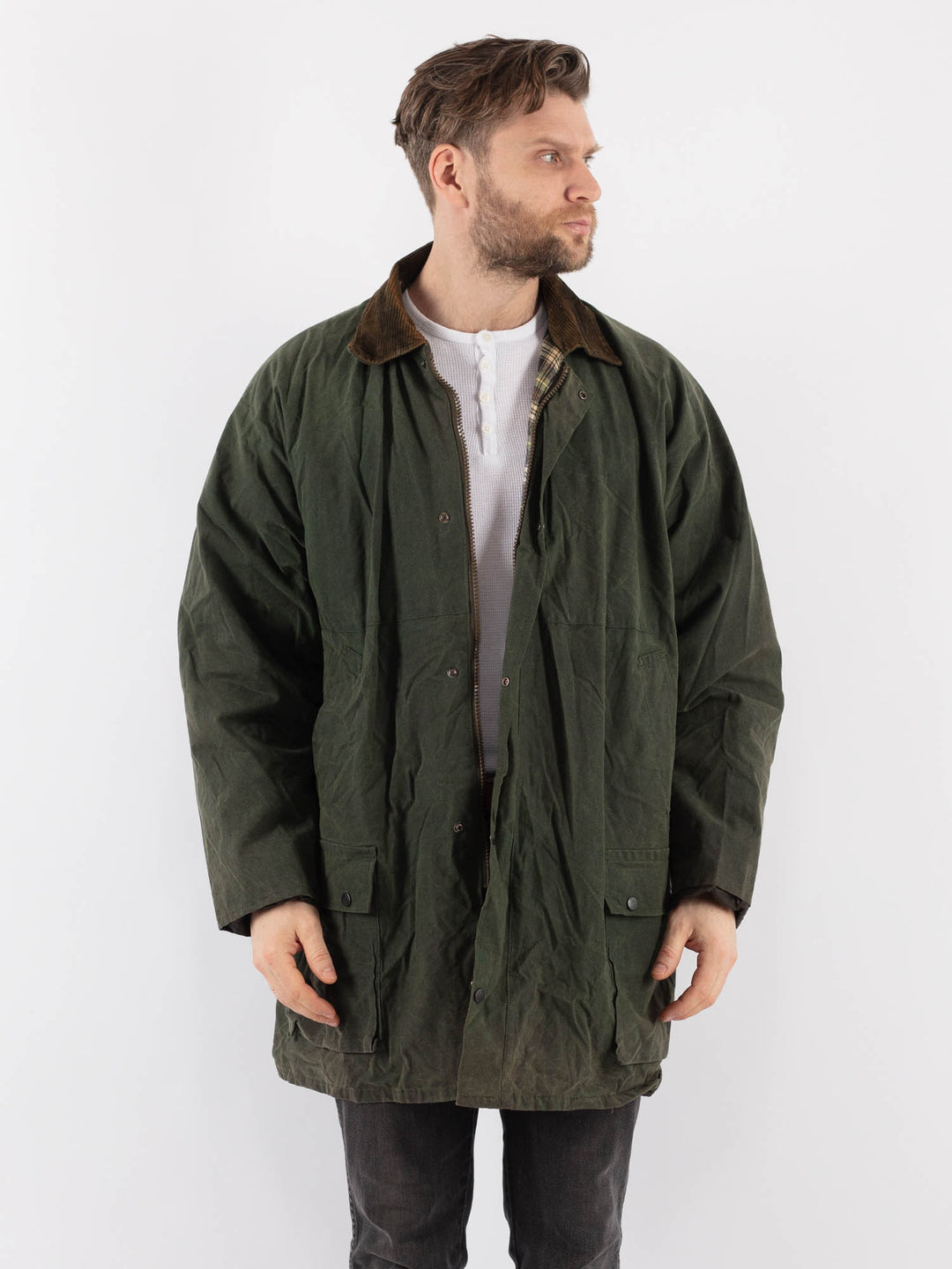 Vintage 90's Men Waxed Canvas Jacket in GreenZ906