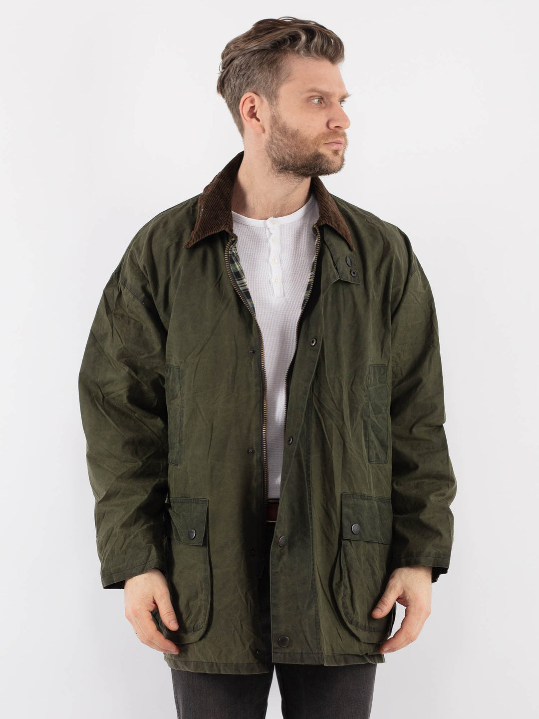 Vintage 90's Men Waxed Canvas Jacket in GreenZ909