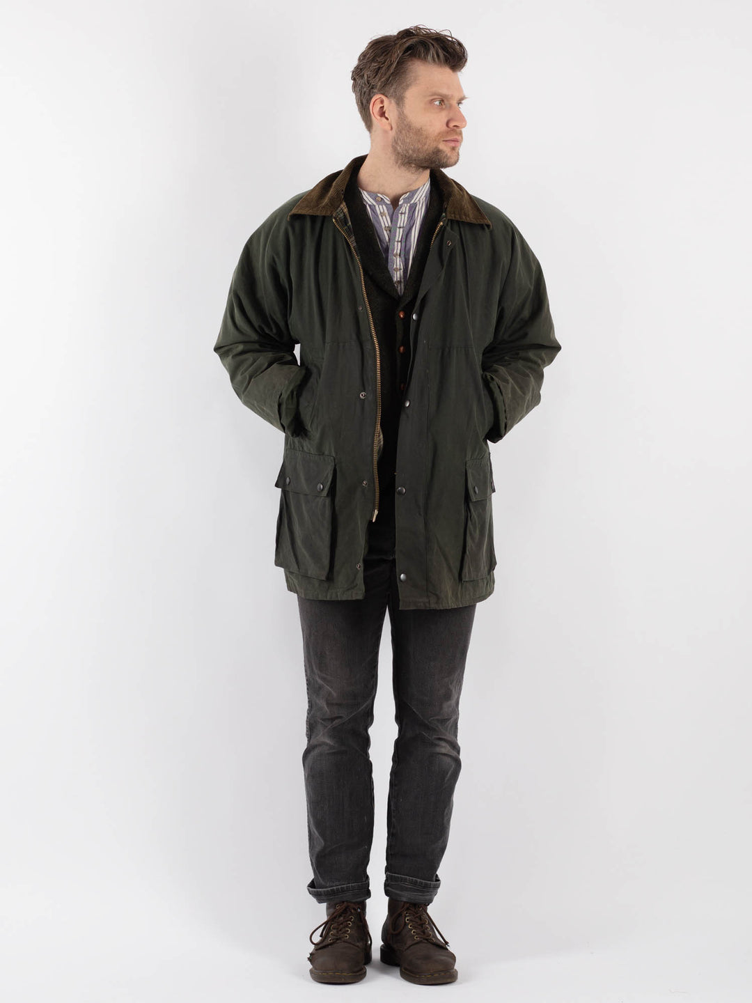 Vintage 90's Men Waxed Canvas Jacket in Green - NorthernGrip