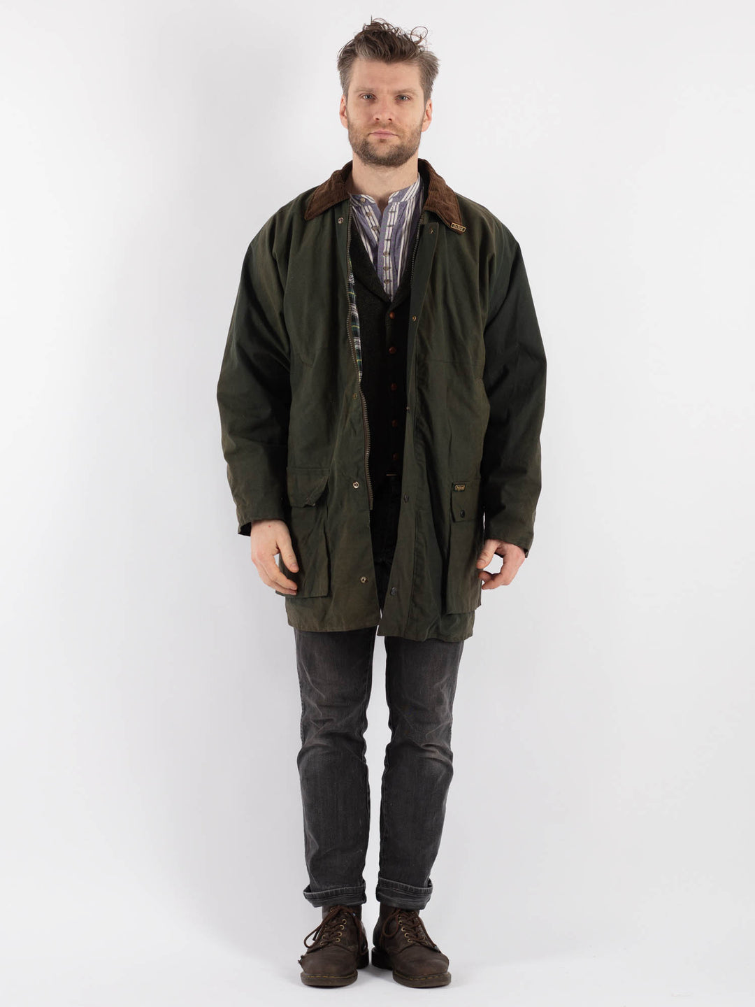 Vintage 90's Men Waxed Canvas Jacket in Green - NorthernGrip