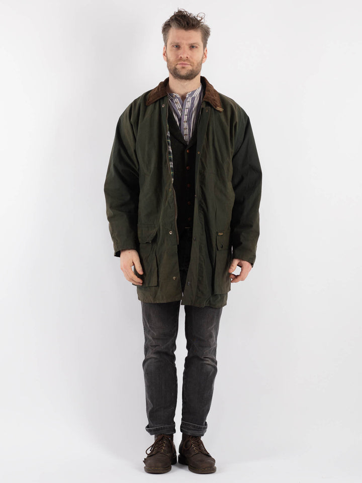 Vintage 90's Men Waxed Canvas Jacket in Green - NorthernGrip