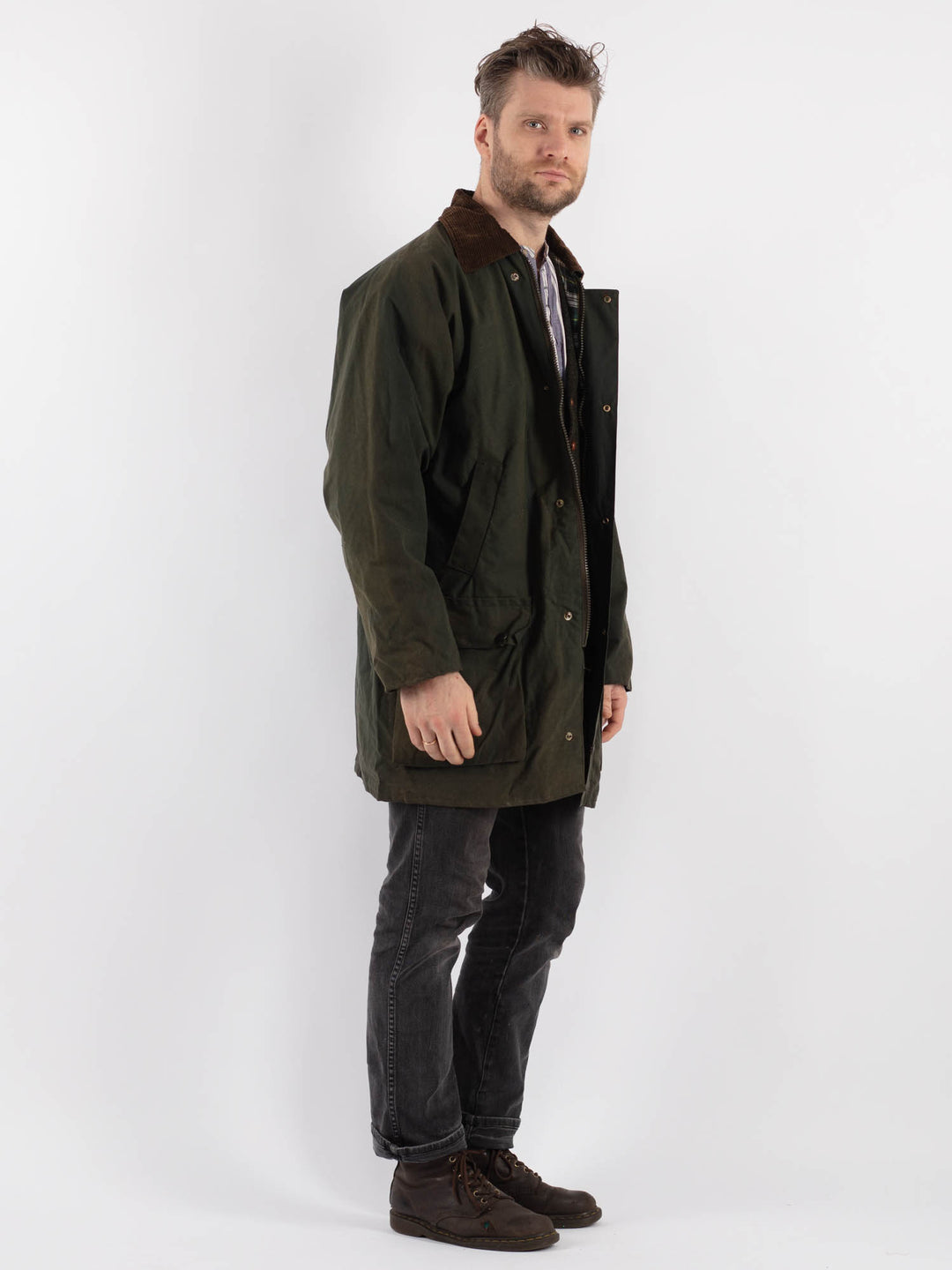 Vintage 90's Men Waxed Canvas Jacket in Green - NorthernGrip