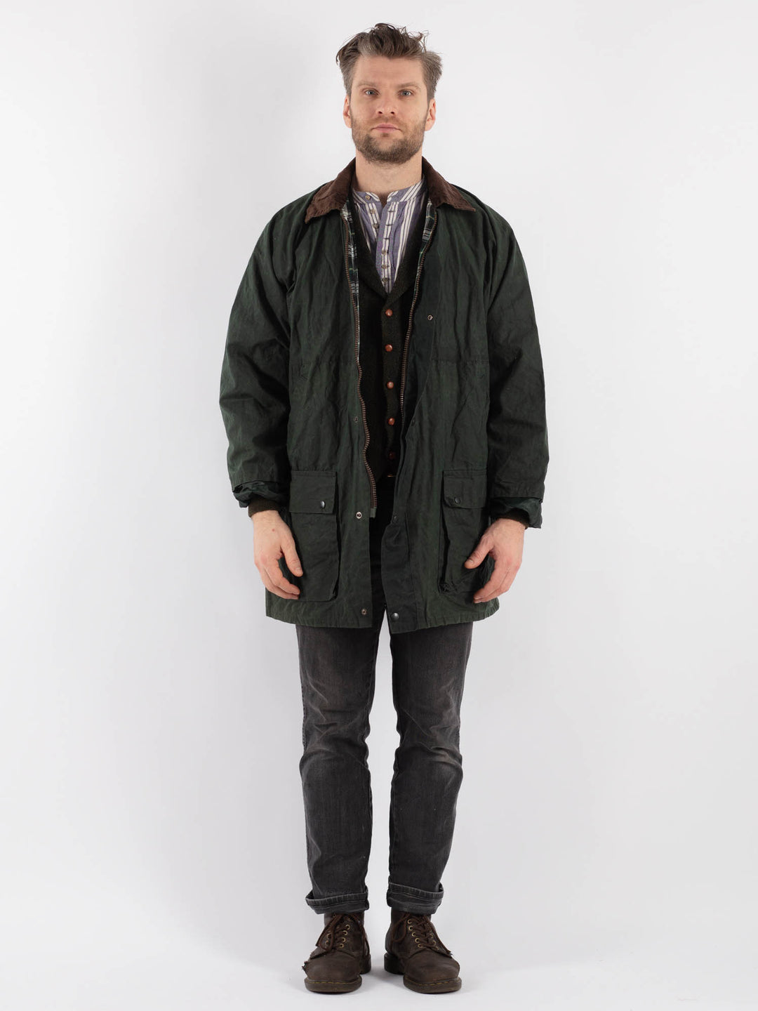 Vintage 90's Men Waxed Canvas Jacket in Green - NorthernGrip
