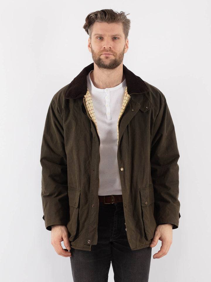 Vintage 90's Men Waxed Canvas Jacket in GreenZ915