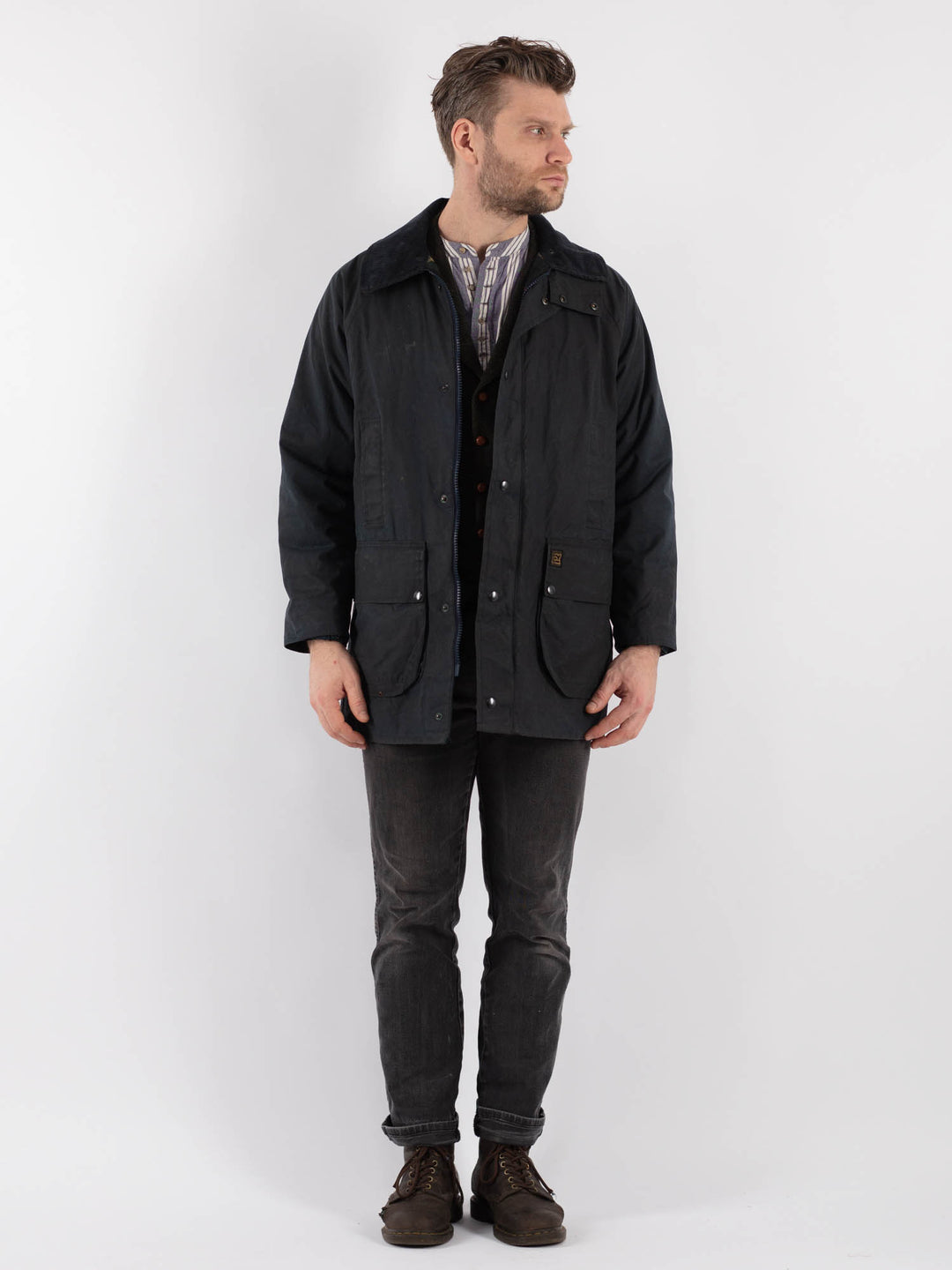 Vintage 90's Men Waxed Canvas Jacket in Blue - NorthernGrip