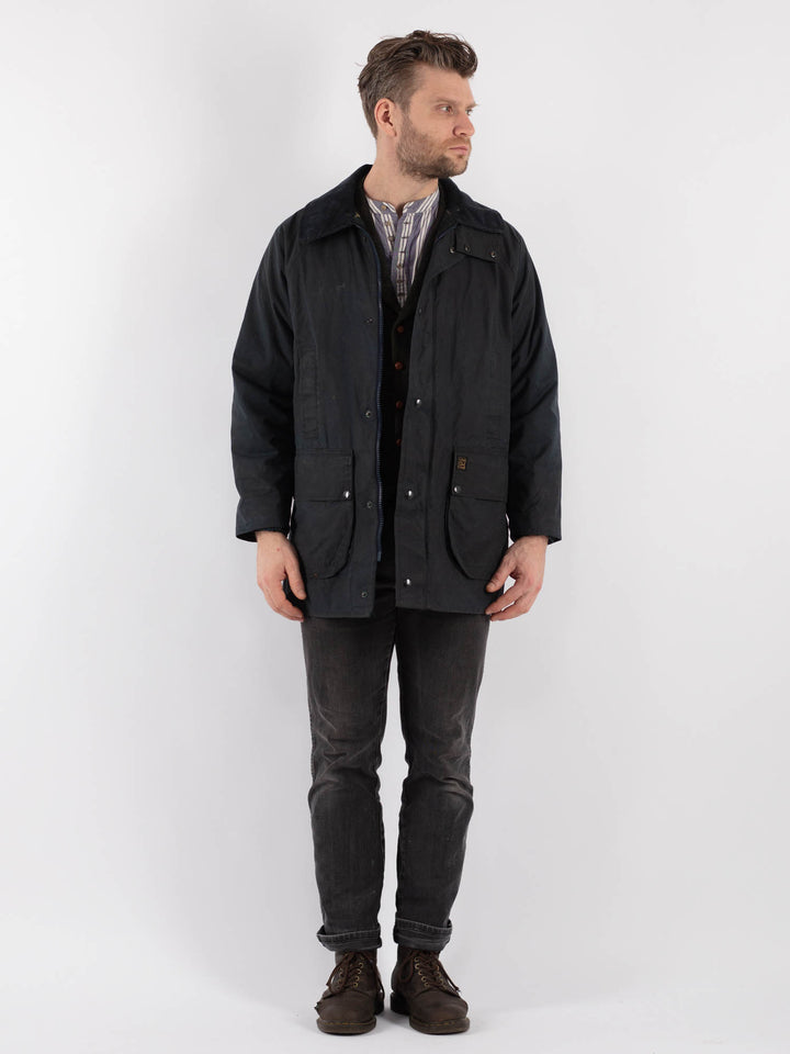 Vintage 90's Men Waxed Canvas Jacket in Blue - NorthernGrip