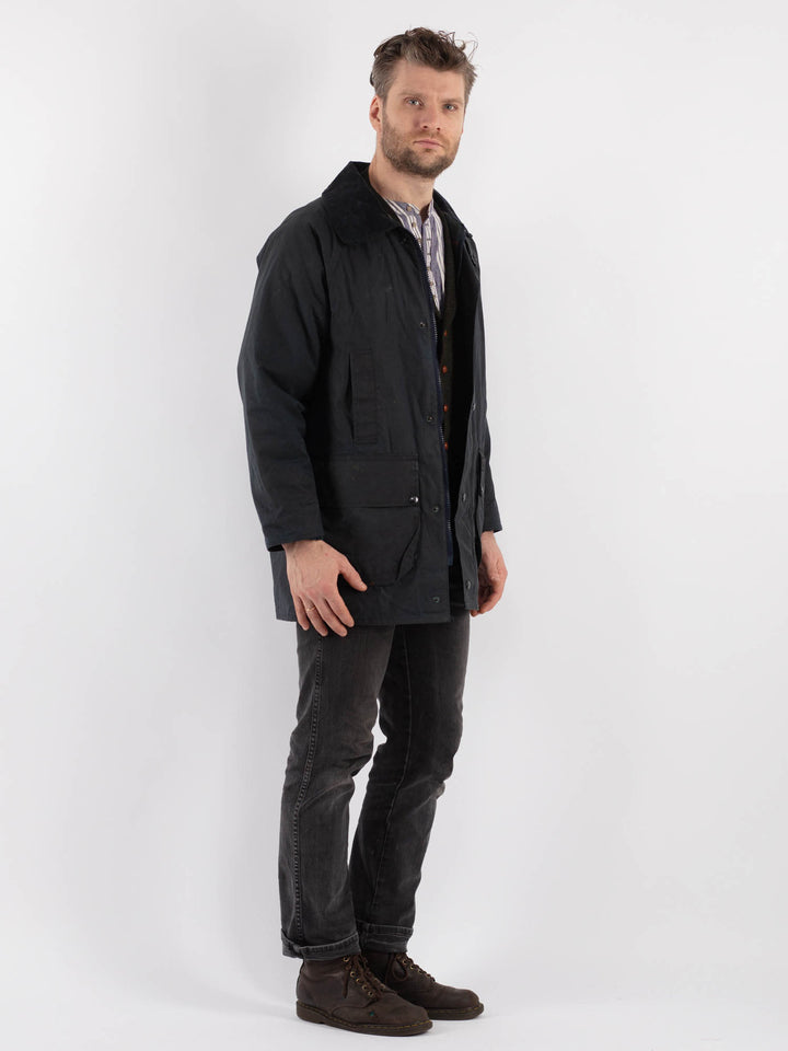Vintage 90's Men Waxed Canvas Jacket in Blue - NorthernGrip