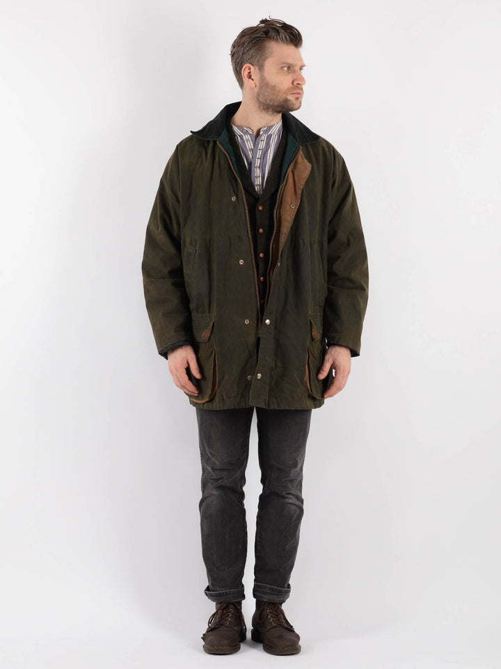 Vintage 90's Men Waxed Canvas Jacket in Green - NorthernGrip