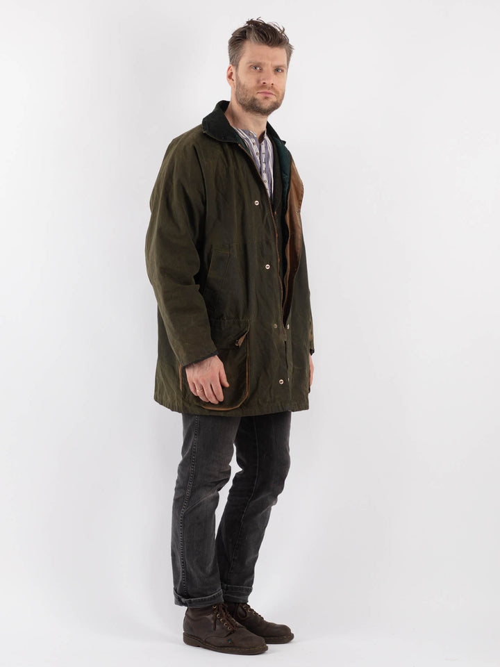Vintage 90's Men Waxed Canvas Jacket in Green - NorthernGrip