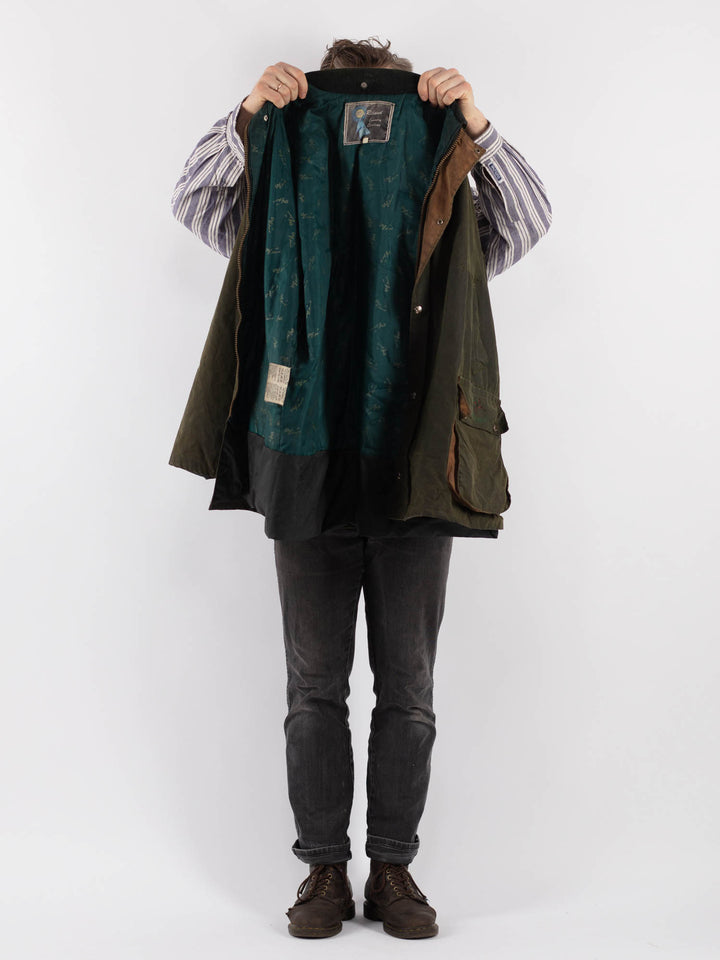 Vintage 90's Men Waxed Canvas Jacket in Green - NorthernGrip