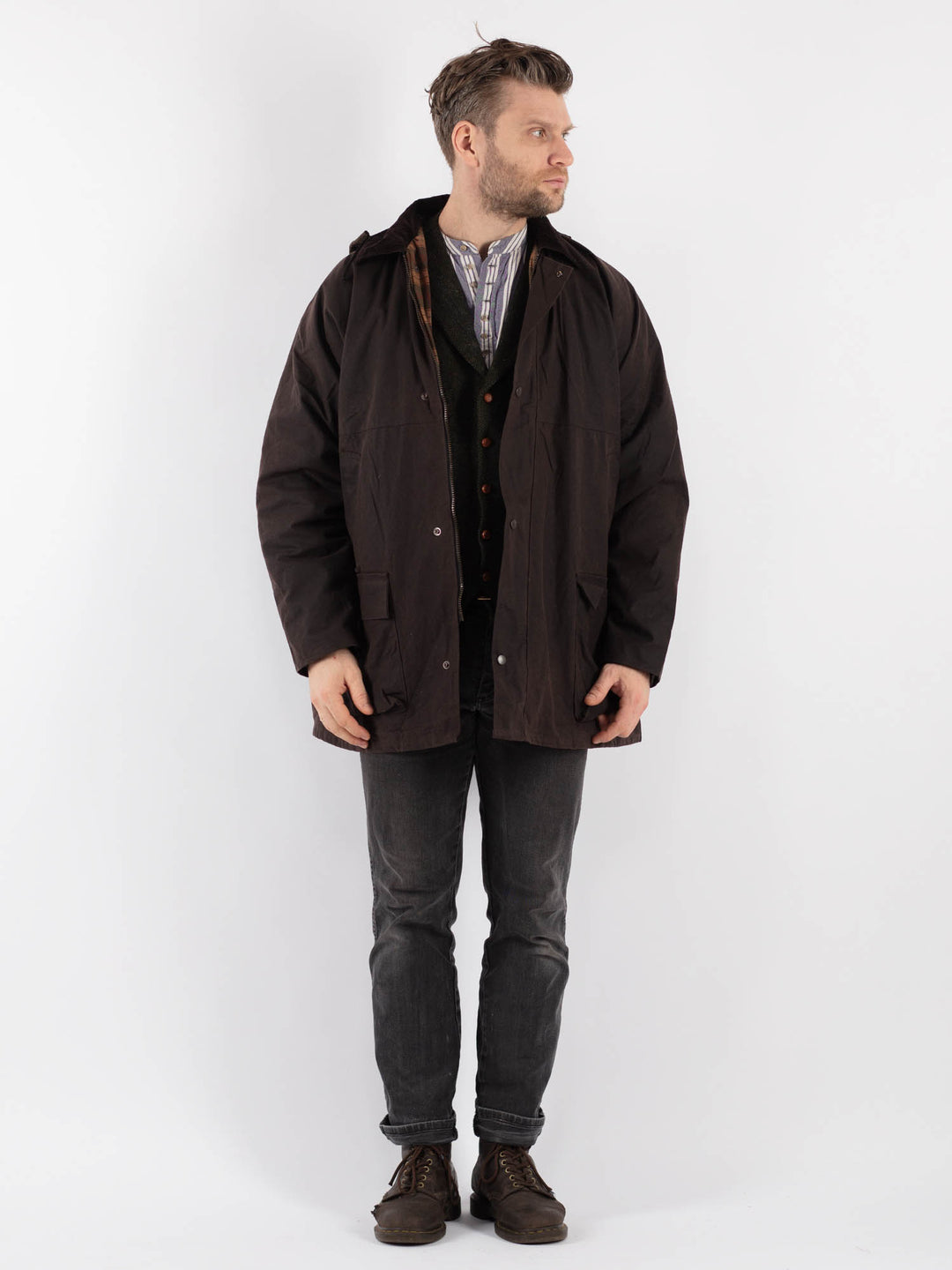 Vintage 90's Men Waxed Canvas Jacket in Brown - NorthernGrip