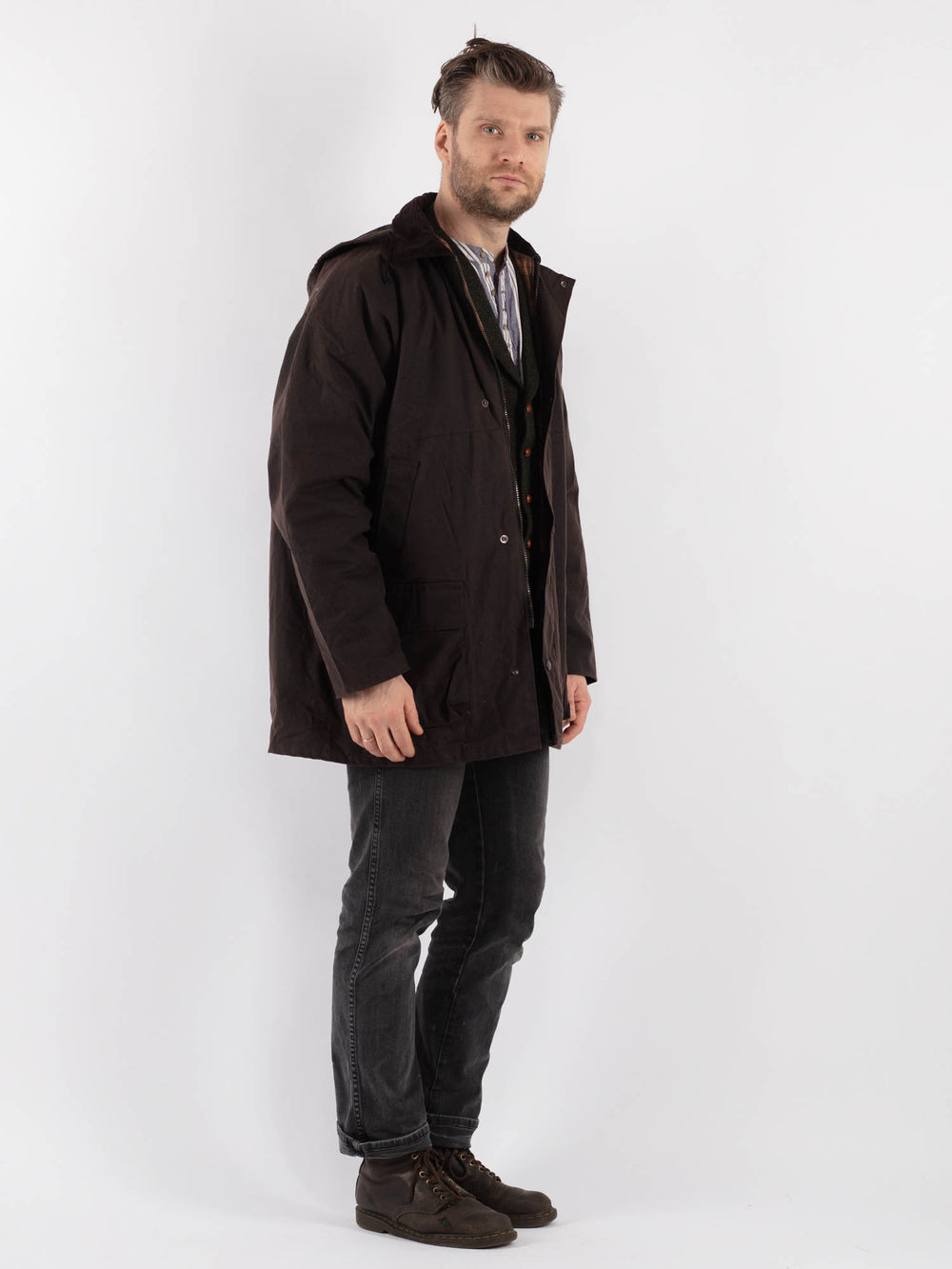 Vintage 90's Men Waxed Canvas Jacket in Brown - NorthernGrip