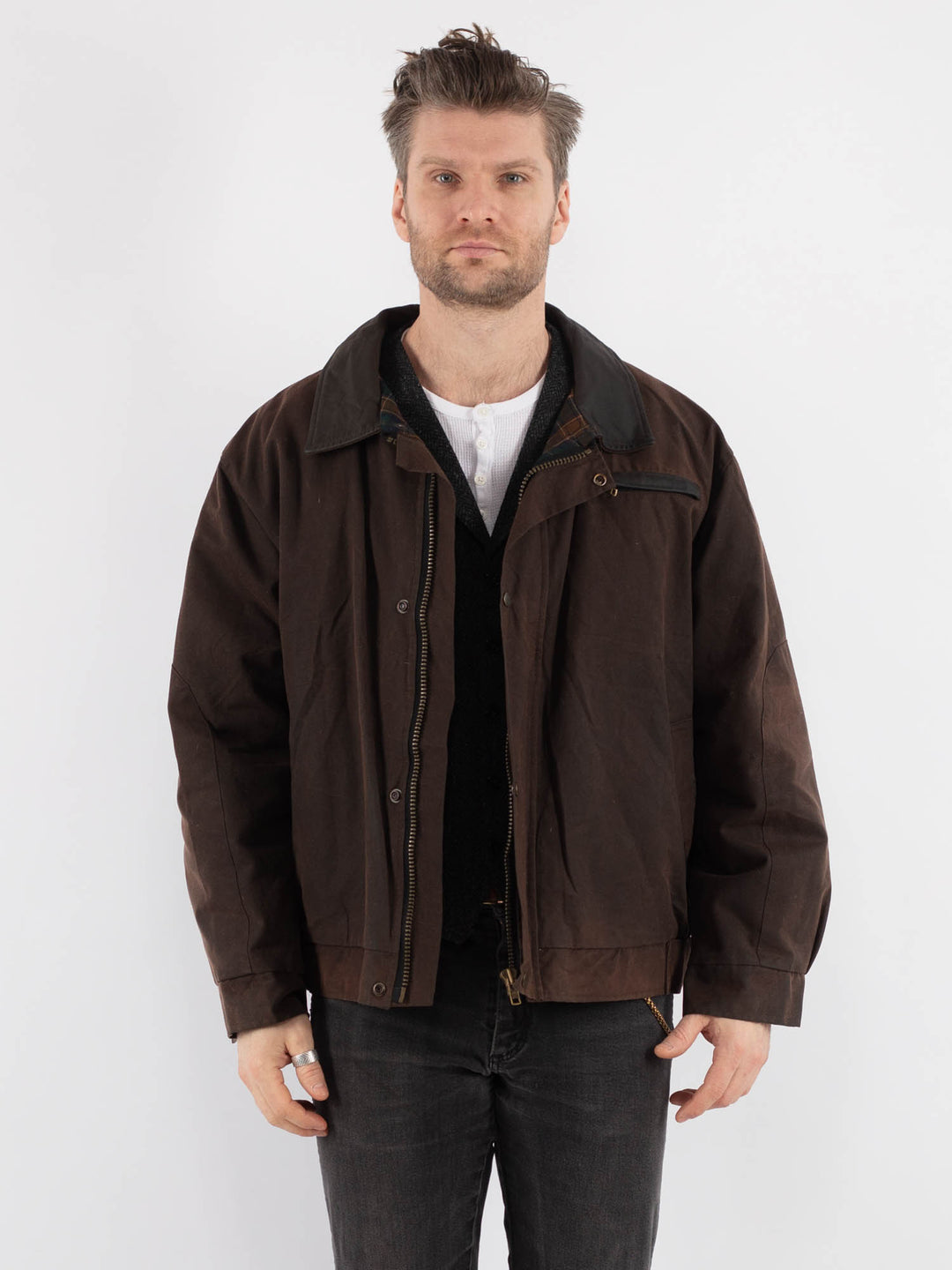 Vintage 90's Men Waxed Canvas Jacket in Brown - NorthernGrip