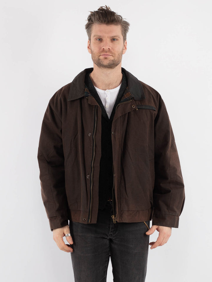 Vintage 90's Men Waxed Canvas Jacket in Brown - NorthernGrip