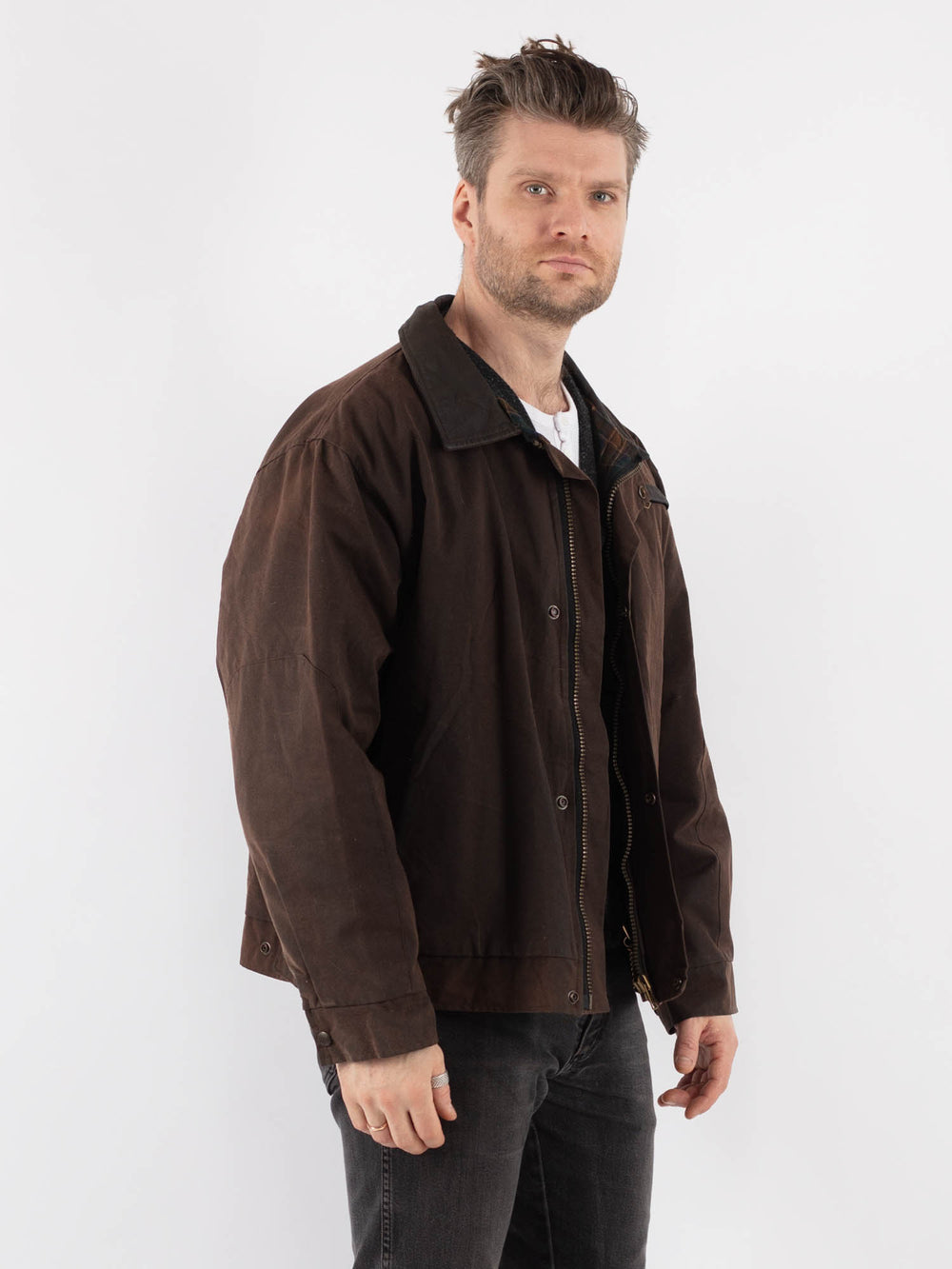 Vintage 90's Men Waxed Canvas Jacket in Brown - NorthernGrip