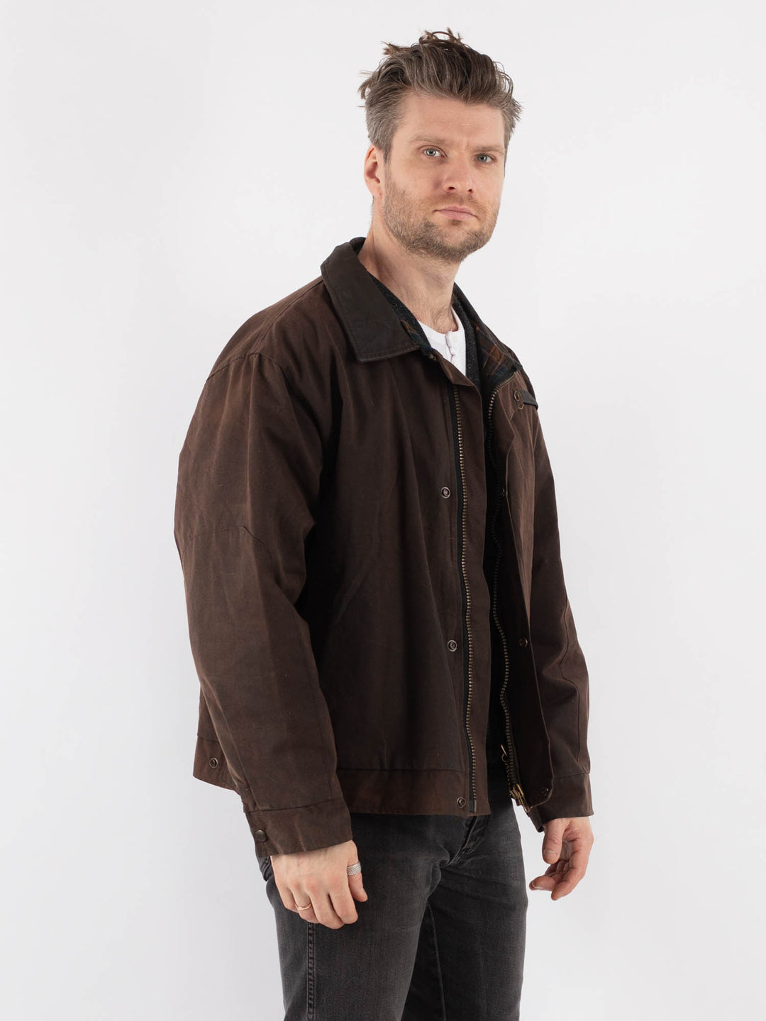 Vintage 90's Men Waxed Canvas Jacket in Brown - NorthernGrip