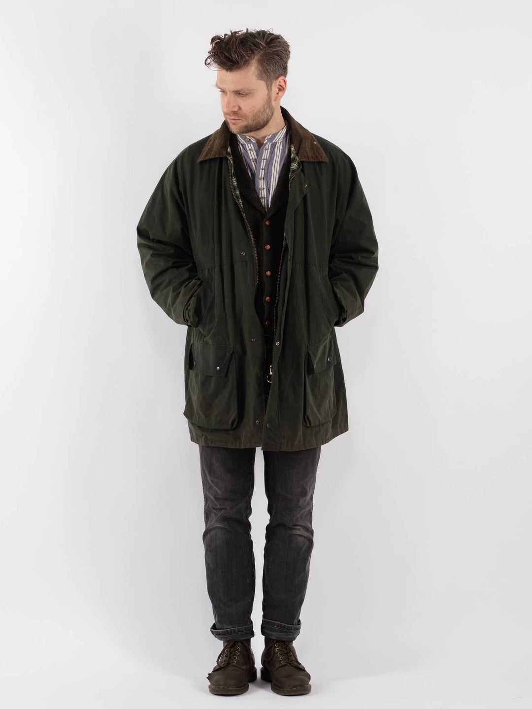 Vintage 90's Men Waxed Canvas Jacket in Green - NorthernGrip