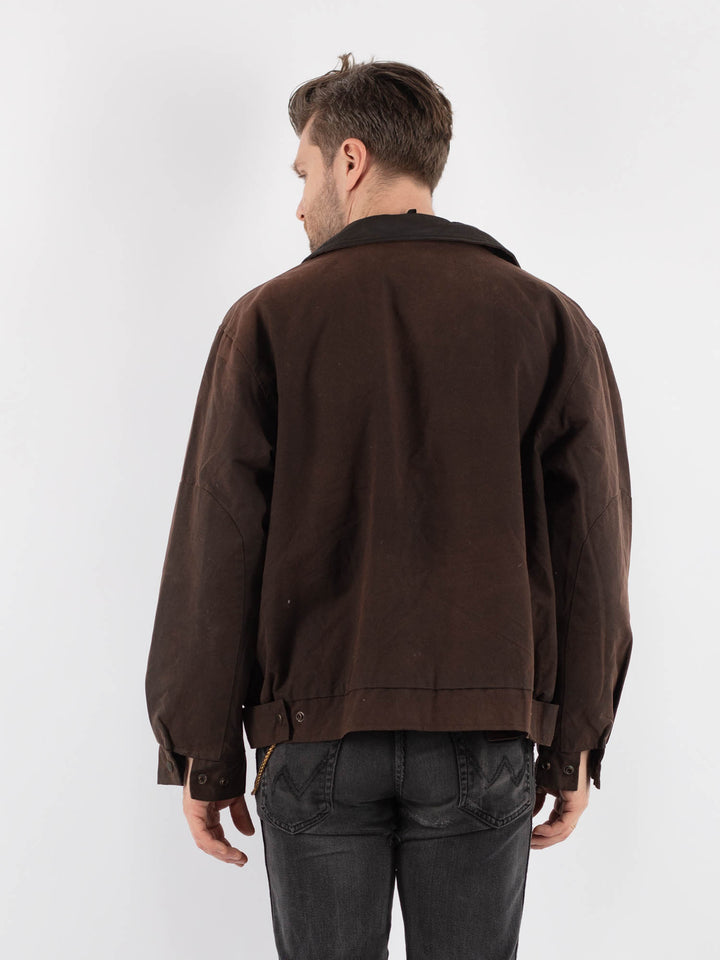 Vintage 90's Men Waxed Canvas Jacket in Brown - NorthernGrip