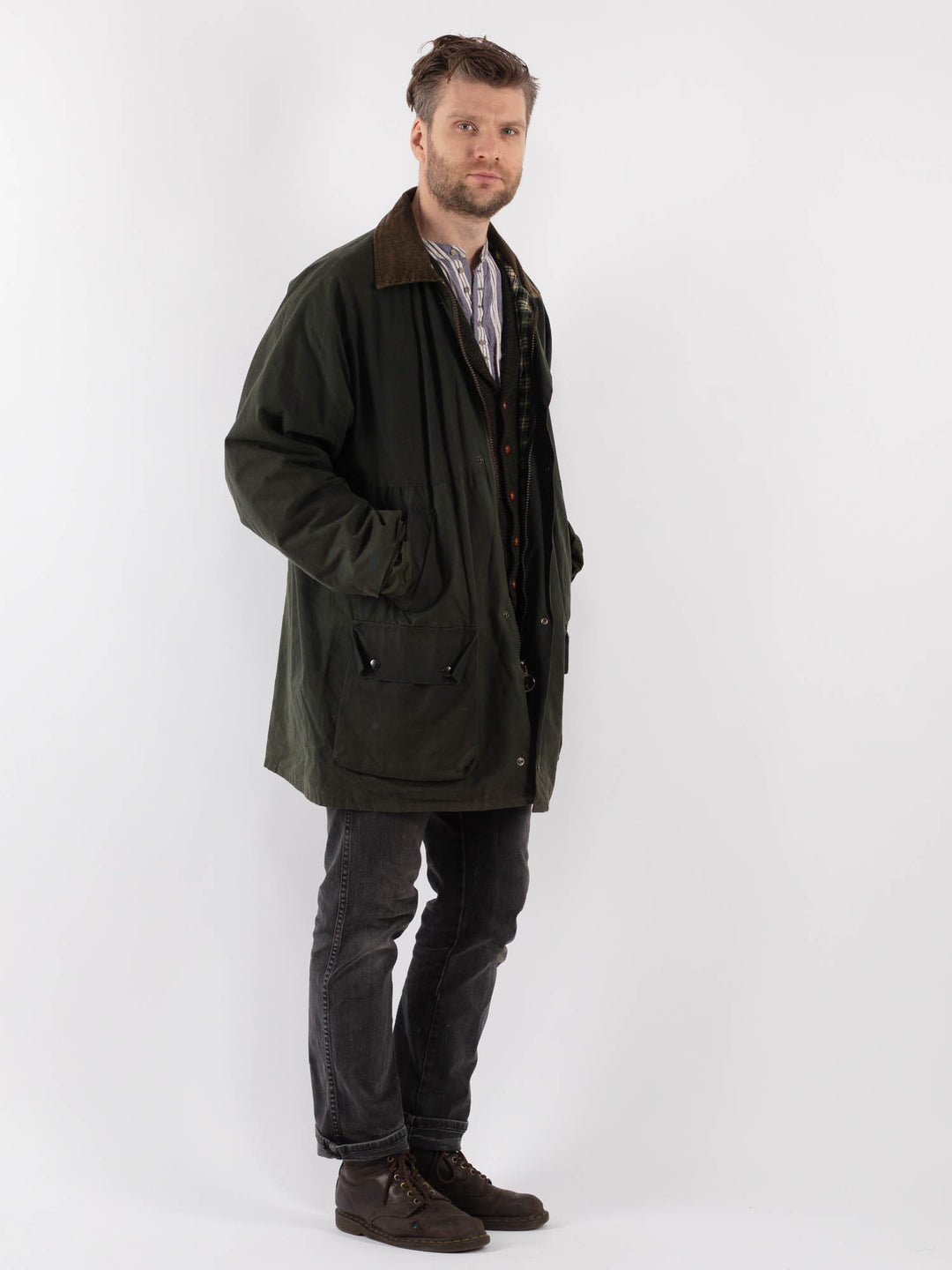 Vintage 90's Men Waxed Canvas Jacket in Green - NorthernGrip