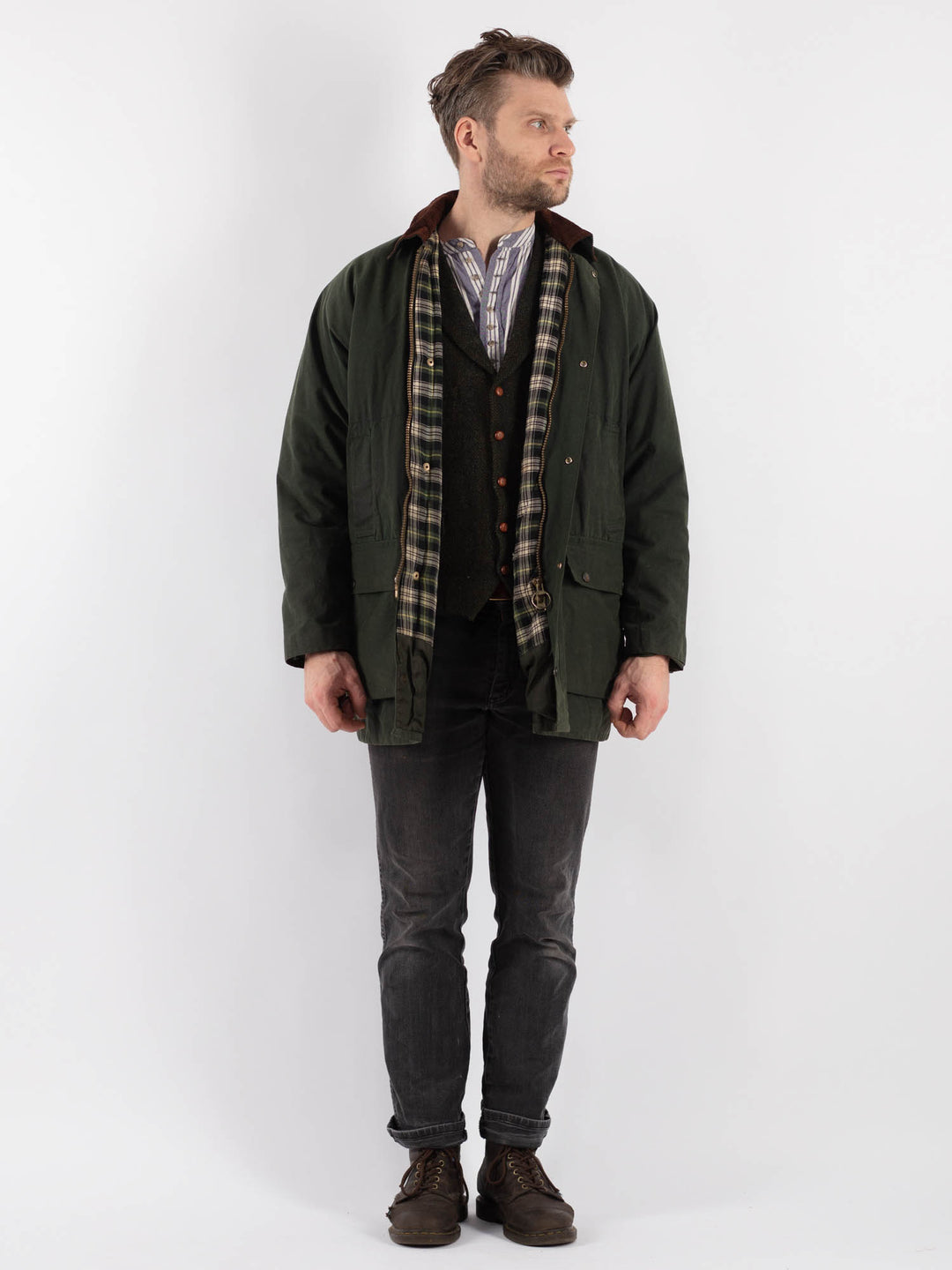 Vintage 90's Men Waxed Canvas Jacket in Green - NorthernGrip