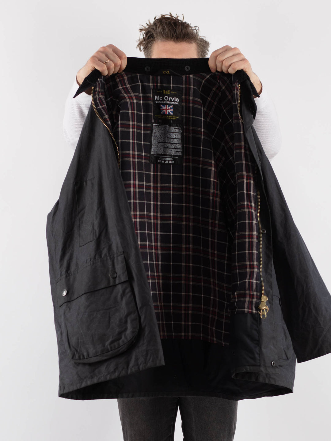 Vintage 90's Men Mc Orvis Waxed Canvas Jacket in Blue - NorthernGrip