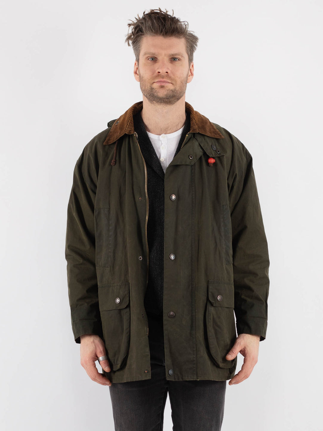 Vintage 90's Men Mc Orvis Waxed Canvas Jacket in Green - NorthernGrip