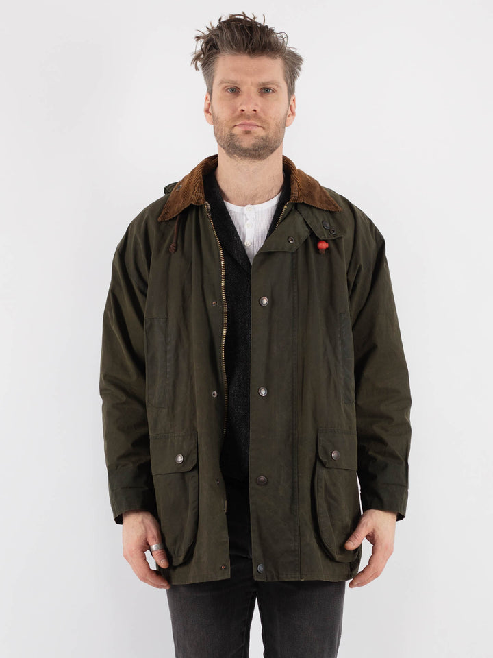 Vintage 90's Men Mc Orvis Waxed Canvas Jacket in Green - NorthernGrip
